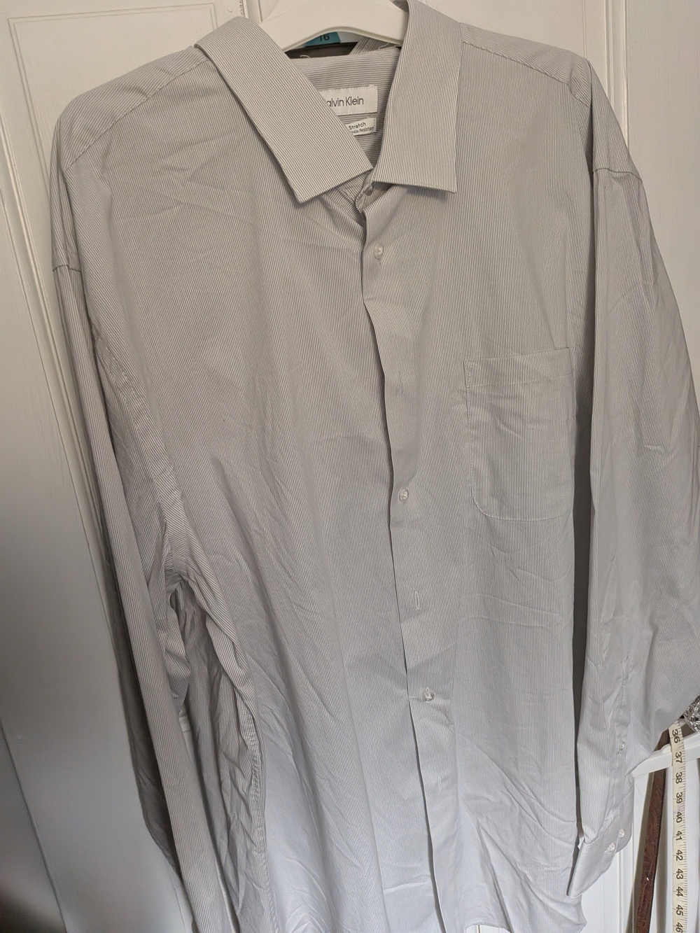Calvin Klein Men XL 17-17.5 34/35 Tech Active Stretch Gray Stripe Dress Shirt